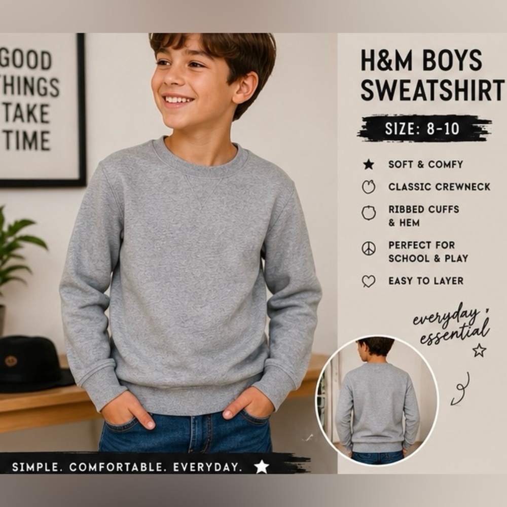 H&M Kids Gray Crewneck Sweatshirt Size 8/10 Basic Pullover Sweater
